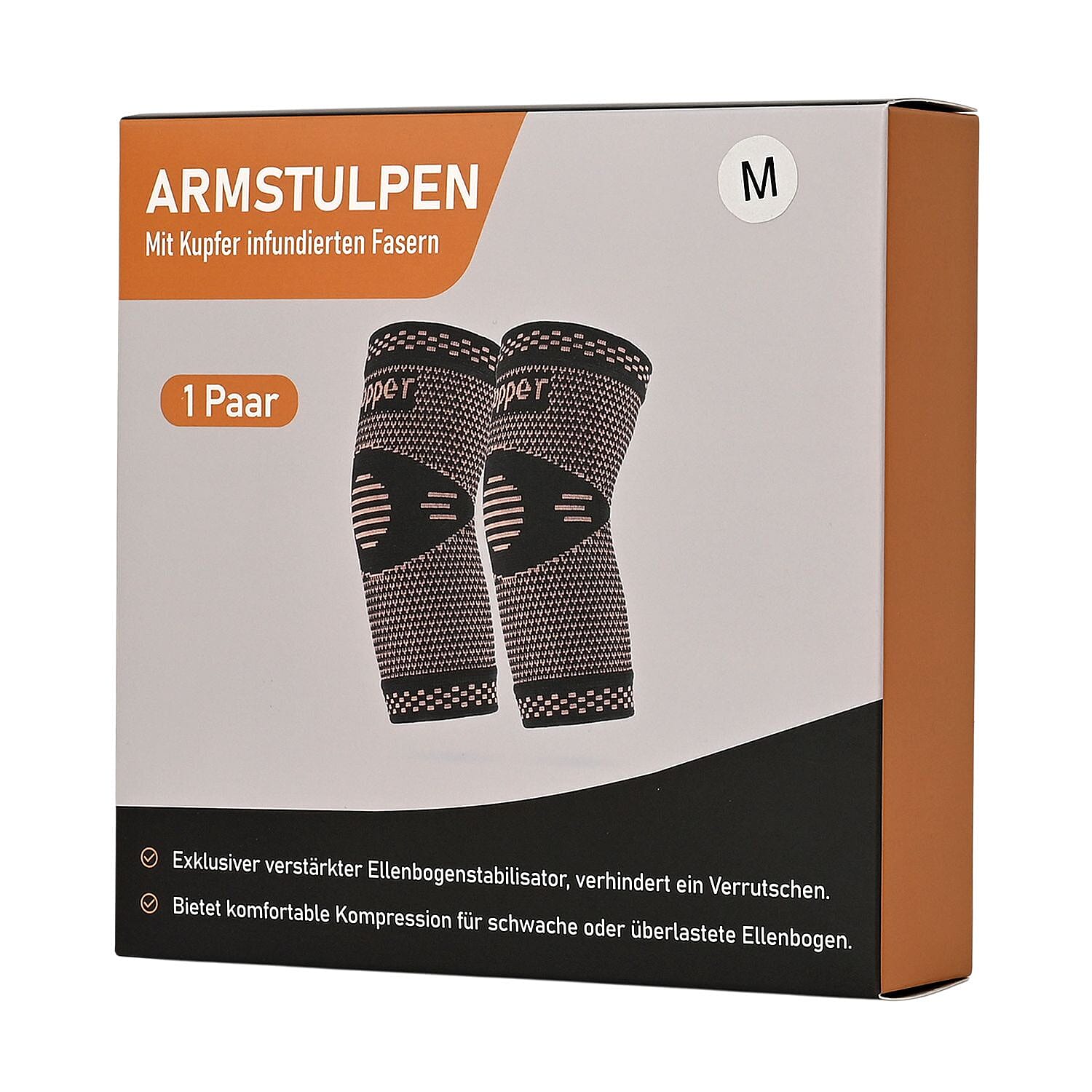 Copper Infused Arm Compression Sleeve for Pain Relief & Support (Size M) - Black