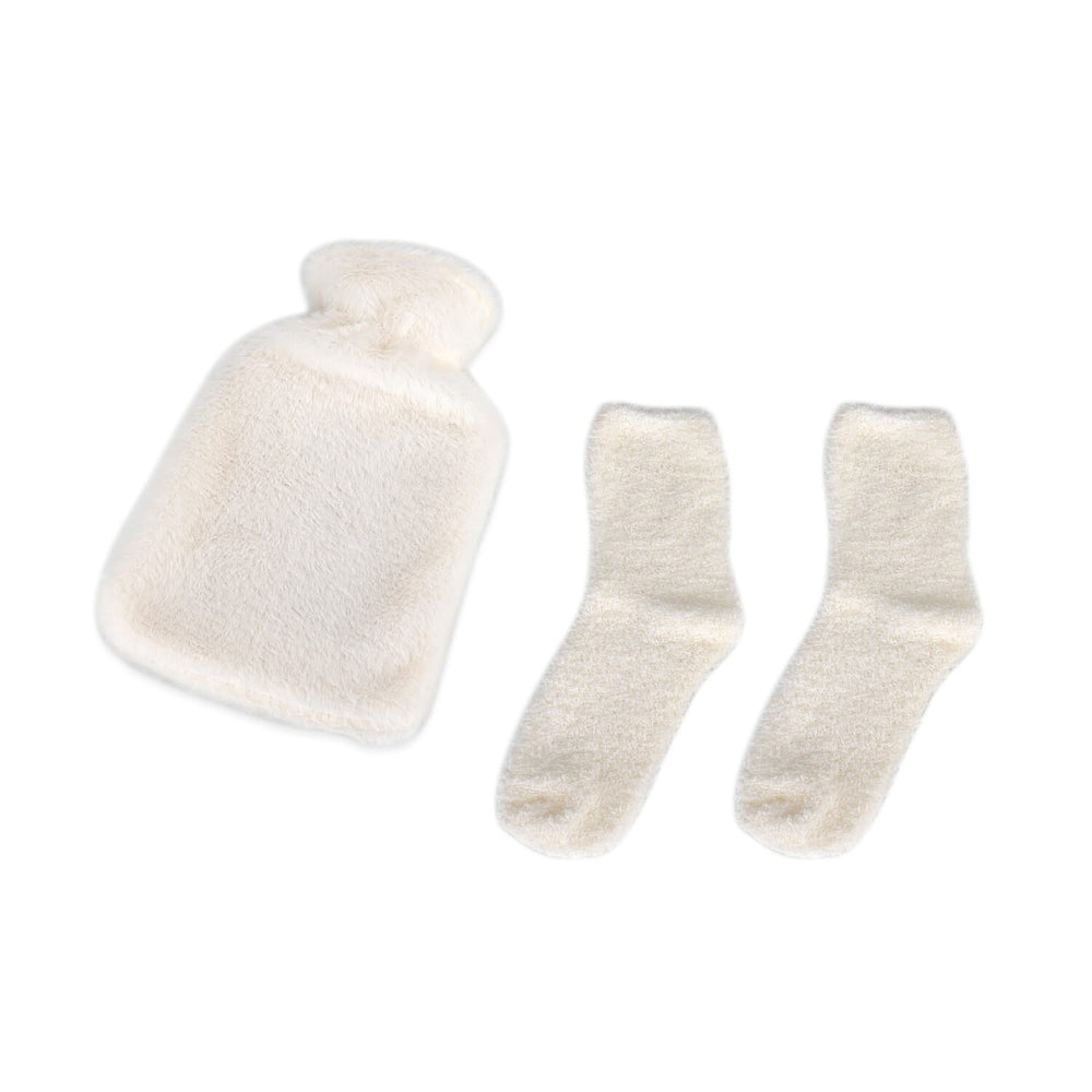 1000ML Hot Water Bottle with Socks - White