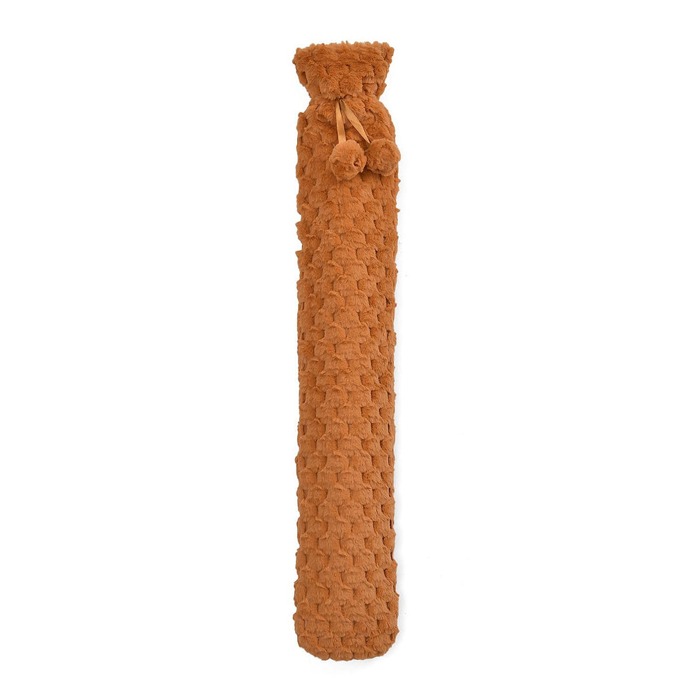 Reusable Long Hot Water Bottle with Plush Cover - Tan