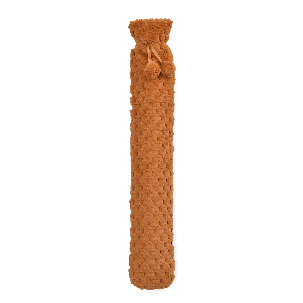 Reusable Long Hot Water Bottle with Plush Cover - Tan