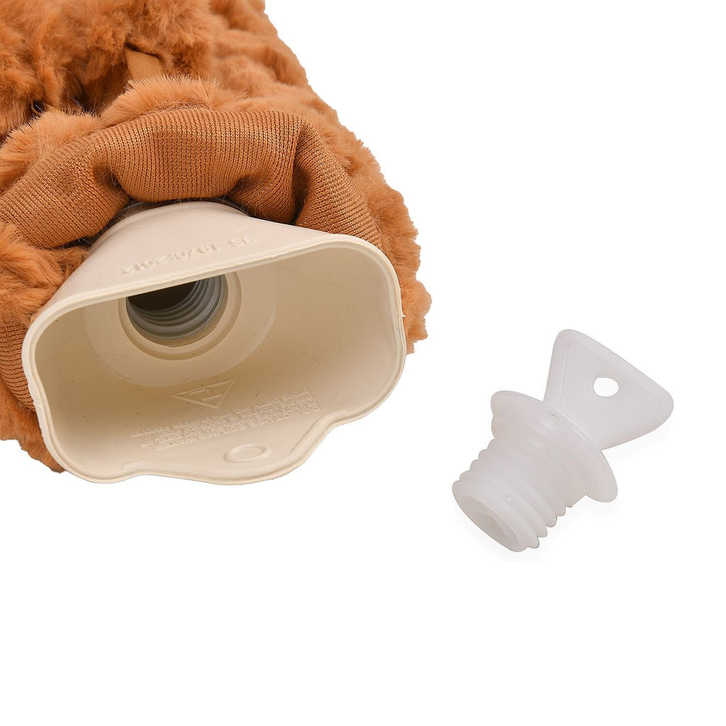 Reusable Long Hot Water Bottle with Plush Cover - Tan
