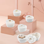 6 Pieces Fine Porcelain Heart Shape Containers with Floral Lids
