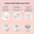 6 Pieces Fine Porcelain Heart Shape Containers with Floral Lids