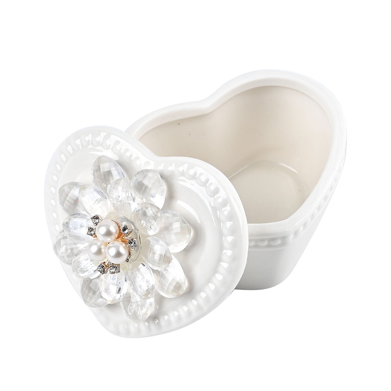 6 Pieces Fine Porcelain Heart Shape Containers with Floral Lids