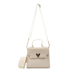 Heart and Soul Elegant Valentino Orlandi V Logo Satchel Bag with Adjustable Strap & Wallet - Taupe