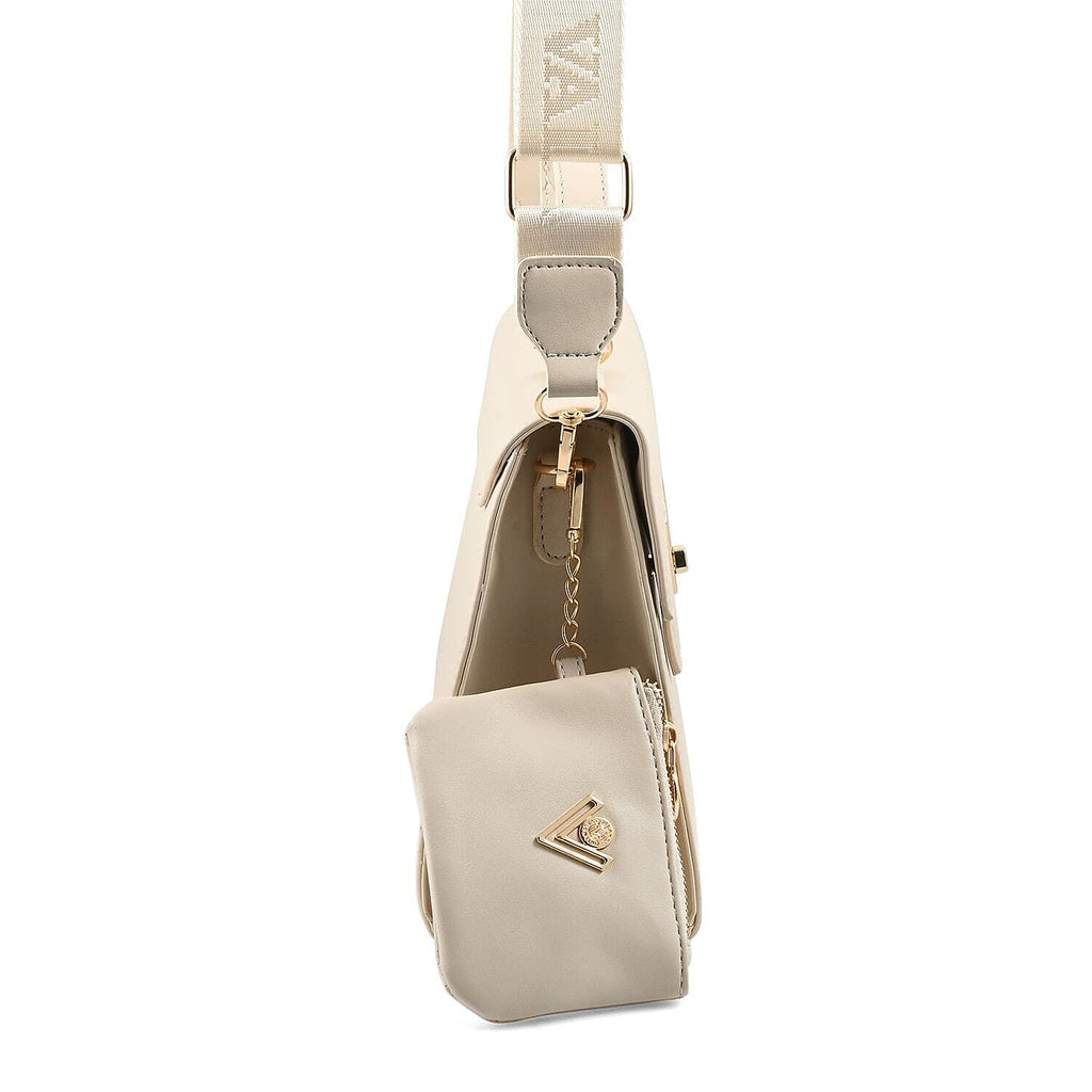 Heart and Soul Elegant Valentino Orlandi V Logo Satchel Bag with Adjustable Strap & Wallet - Taupe