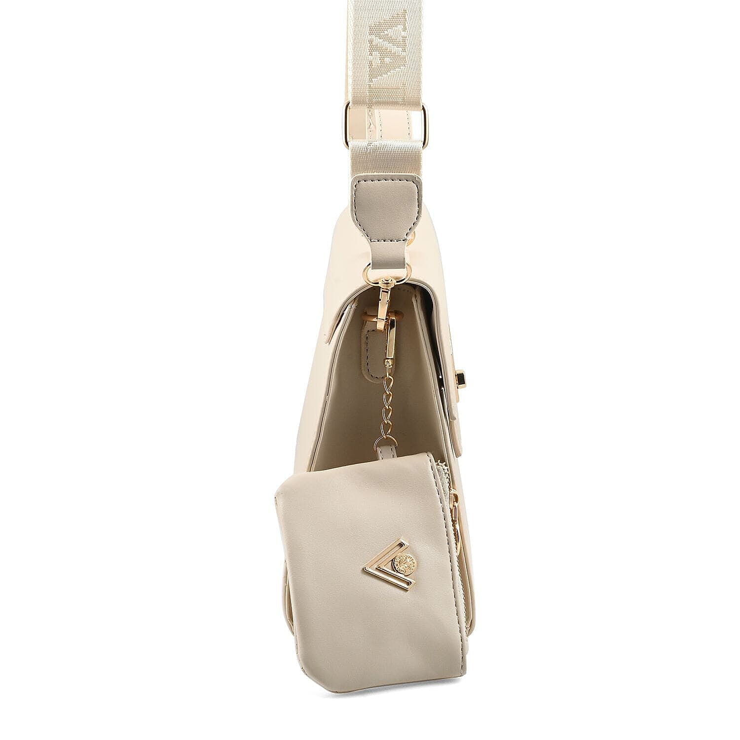 Heart and Soul Elegant Valentino Orlandi V Logo Satchel Bag with Adjustable Strap & Wallet - Taupe