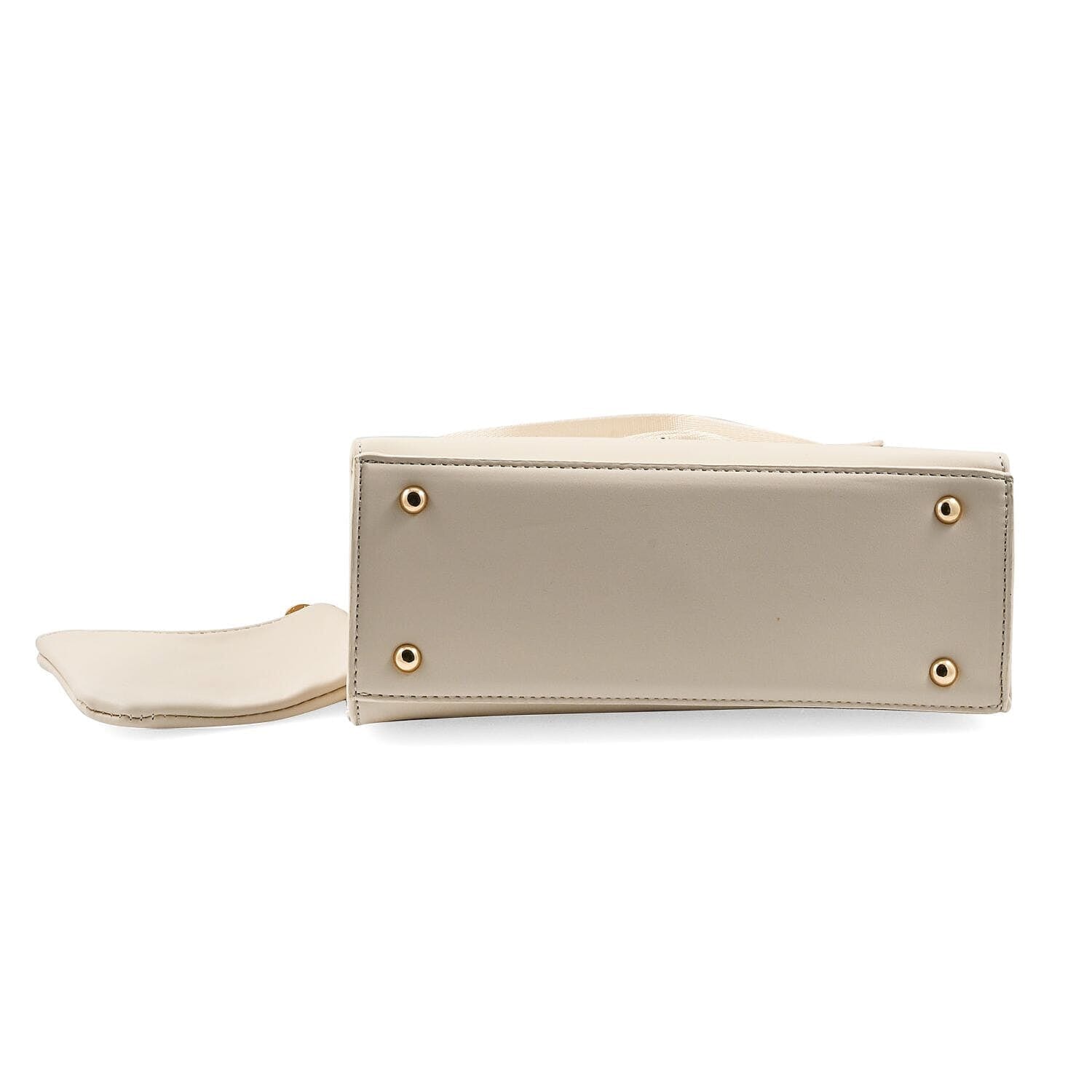 Heart and Soul Elegant Valentino Orlandi V Logo Satchel Bag with Adjustable Strap & Wallet - Taupe
