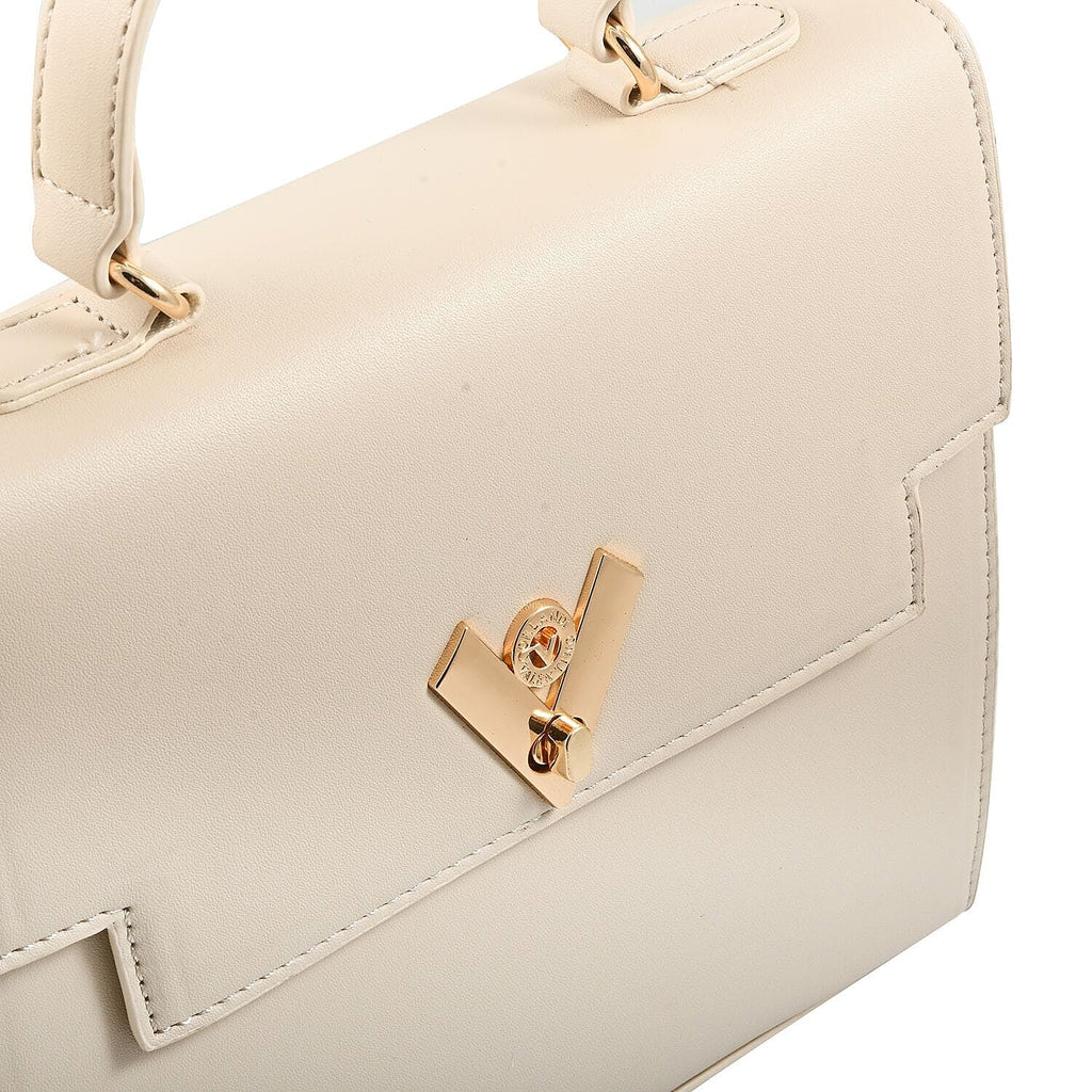Heart and Soul Elegant Valentino Orlandi V Logo Satchel Bag with Adjustable Strap & Wallet - Taupe
