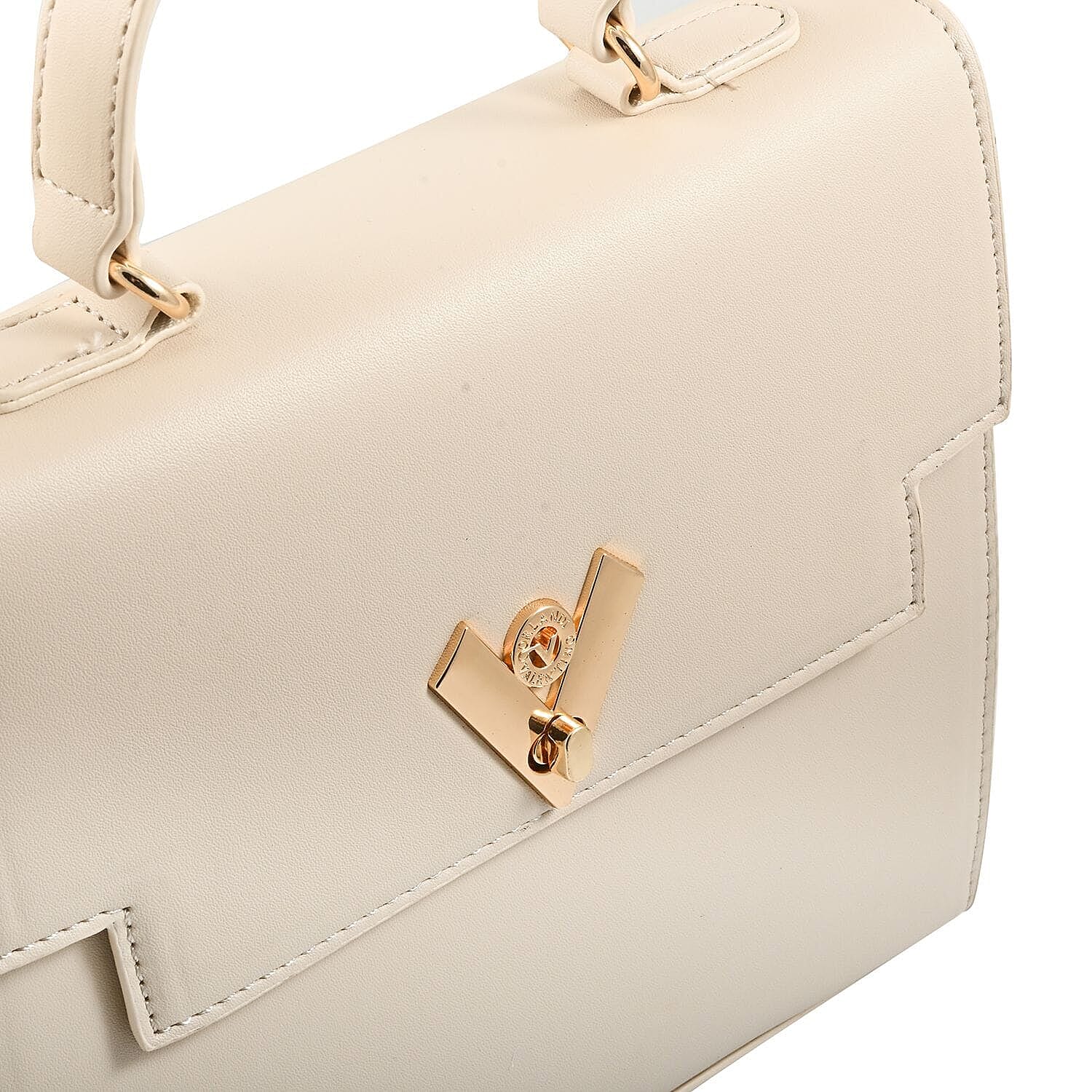 Heart and Soul Elegant Valentino Orlandi V Logo Satchel Bag with Adjustable Strap & Wallet - Taupe
