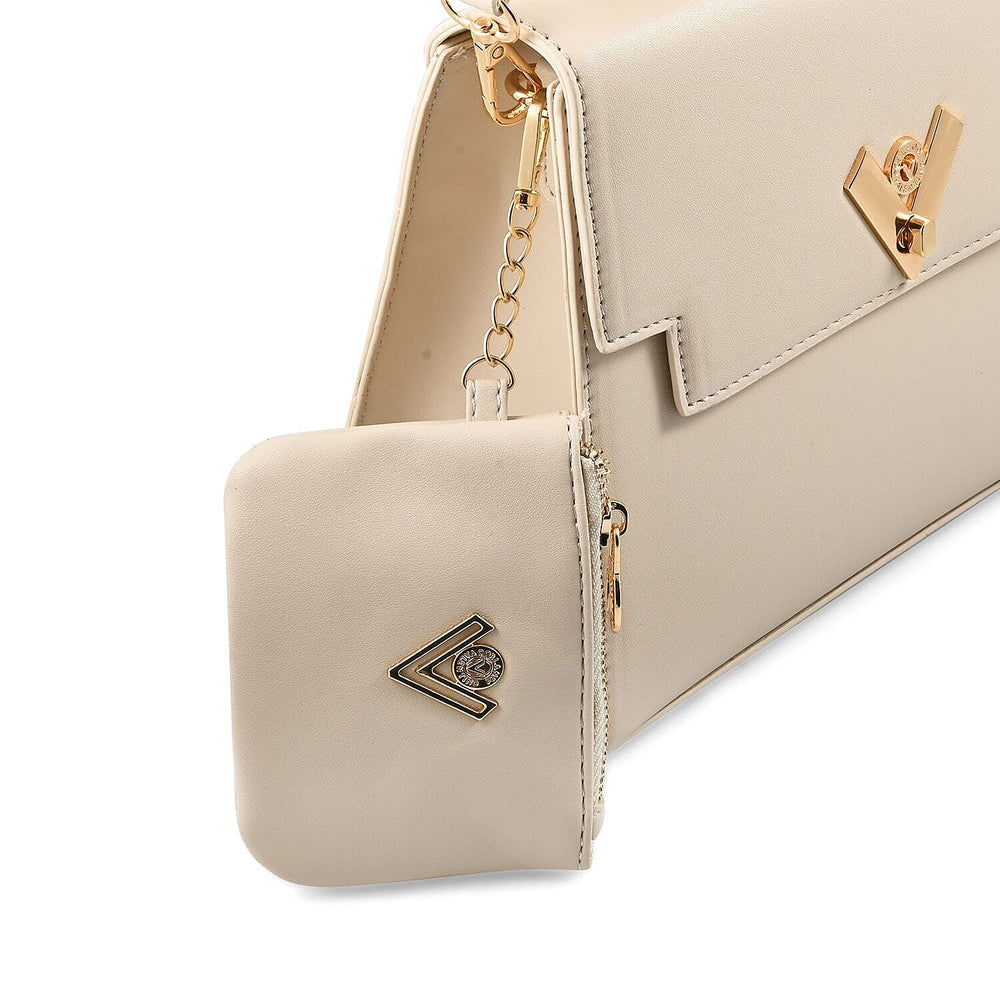 Heart and Soul Elegant Valentino Orlandi V Logo Satchel Bag with Adjustable Strap & Wallet - Taupe