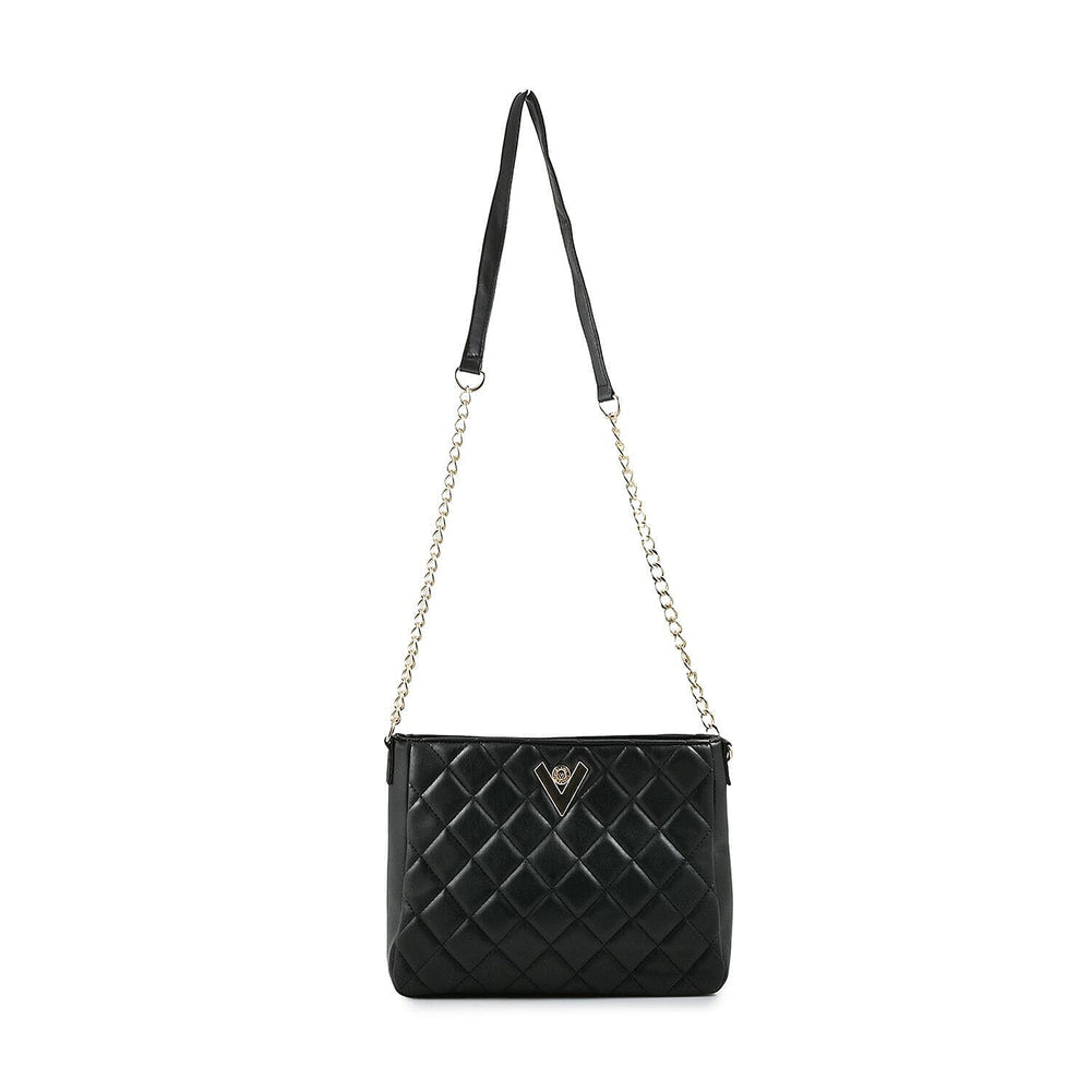 Heart and Soul Valentino Orlandi Elegant Quilted Crossbody Bag with V Logo - Black