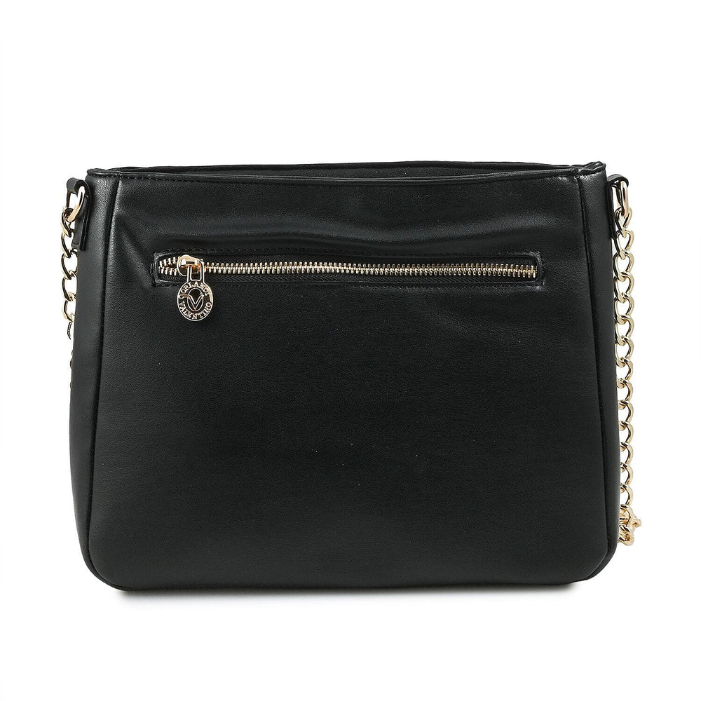 Heart and Soul Valentino Orlandi Elegant Quilted Crossbody Bag with V Logo - Black