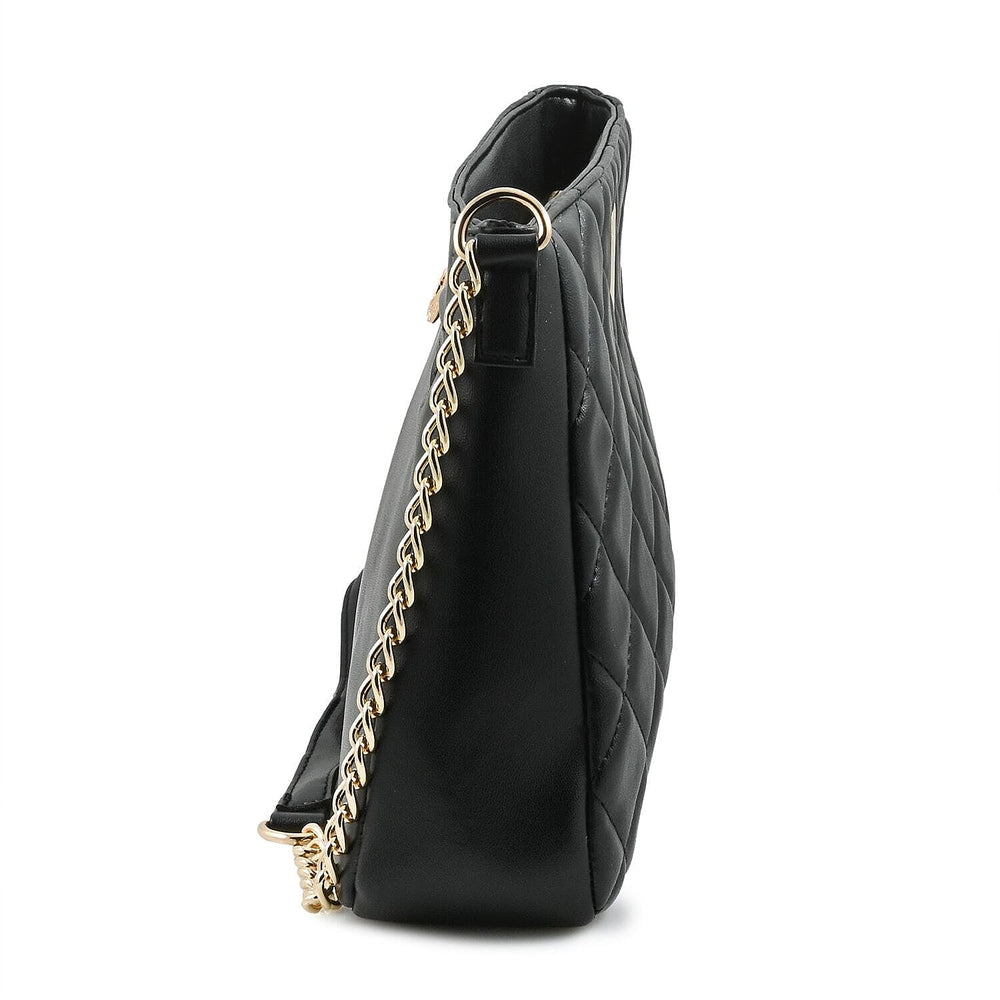Heart and Soul Valentino Orlandi Elegant Quilted Crossbody Bag with V Logo - Black