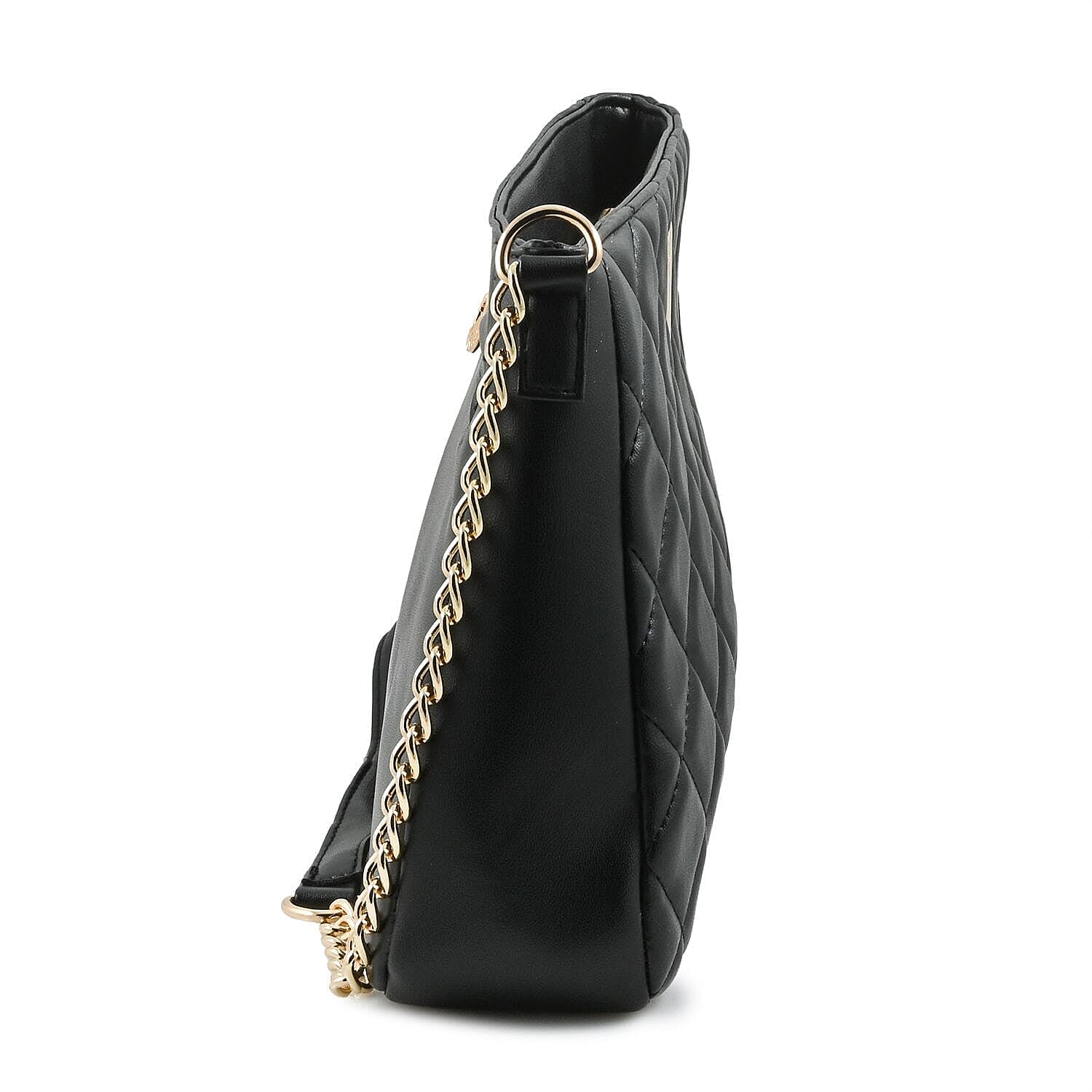 Heart and Soul Valentino Orlandi Elegant Quilted Crossbody Bag with V Logo - Black