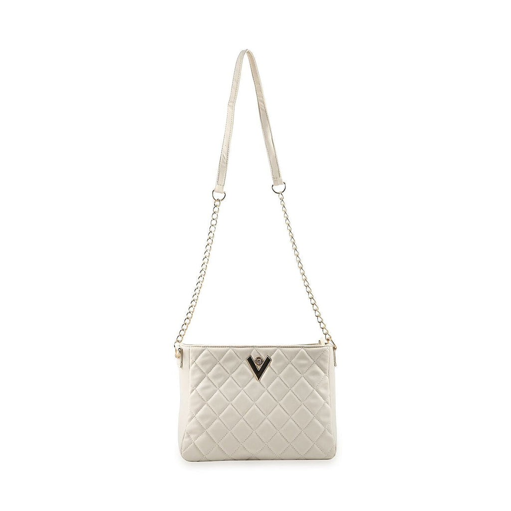 Heart and Soul Valentino Orlandi Elegant Quilted Crossbody Bag with V Logo - Cream