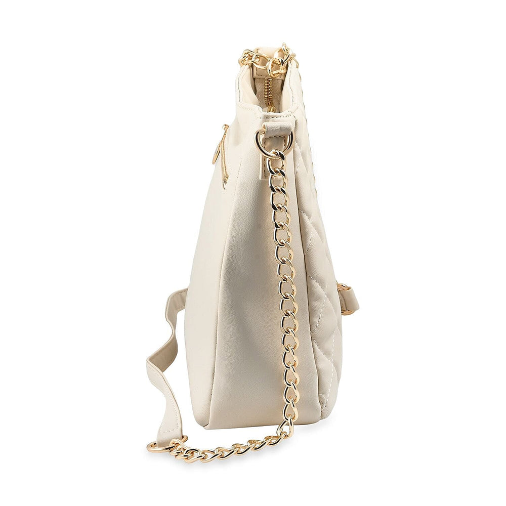 Heart and Soul Valentino Orlandi Elegant Quilted Crossbody Bag with V Logo - Cream
