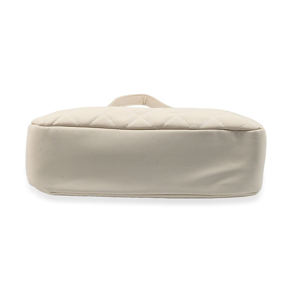 Heart and Soul Valentino Orlandi Elegant Quilted Crossbody Bag with V Logo - Cream