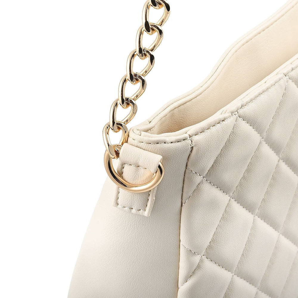 Heart and Soul Valentino Orlandi Elegant Quilted Crossbody Bag with V Logo - Cream