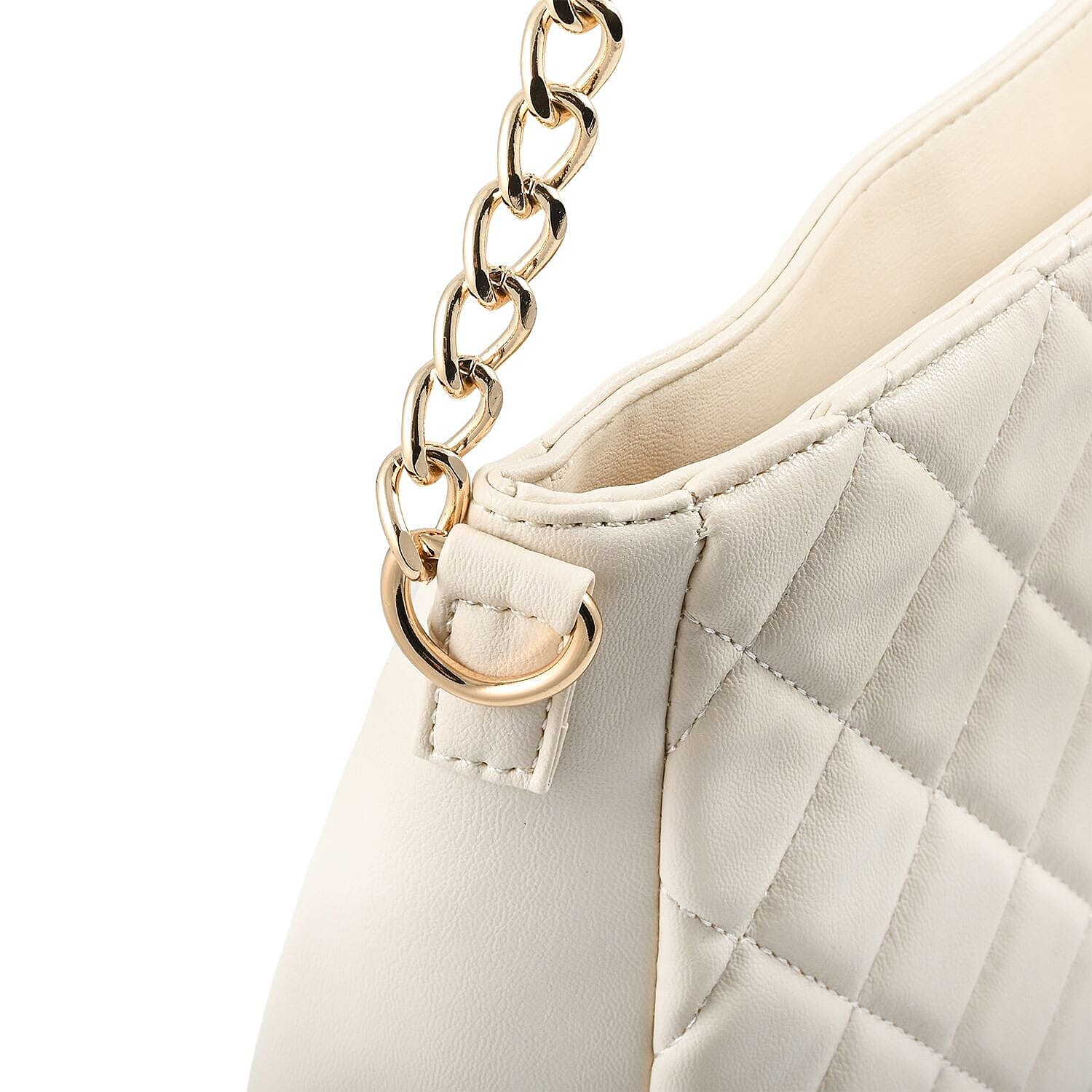 Heart and Soul Valentino Orlandi Elegant Quilted Crossbody Bag with V Logo - Cream
