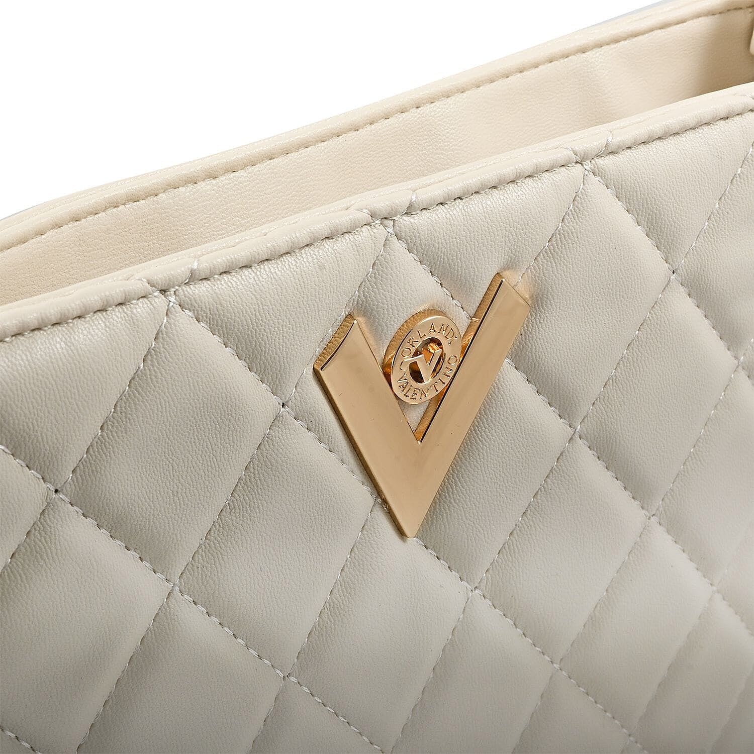 Heart and Soul Valentino Orlandi Elegant Quilted Crossbody Bag with V Logo - Cream