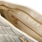 Heart and Soul Valentino Orlandi Elegant Quilted Crossbody Bag with V Logo - Cream