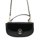 Valentino Orlandi - Italian Designer Glamorous Black Patent East-West Crossbody Bag with Gold Chain - Diamond V Detail