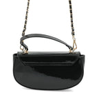 Valentino Orlandi - Italian Designer Glamorous Black Patent East-West Crossbody Bag with Gold Chain - Diamond V Detail