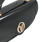 Valentino Orlandi - Italian Designer Glamorous Black Patent East-West Crossbody Bag with Gold Chain - Diamond V Detail