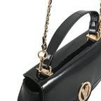 Valentino Orlandi - Italian Designer Glamorous Black Patent East-West Crossbody Bag with Gold Chain - Diamond V Detail