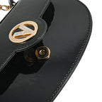 Valentino Orlandi - Italian Designer Glamorous Black Patent East-West Crossbody Bag with Gold Chain - Diamond V Detail