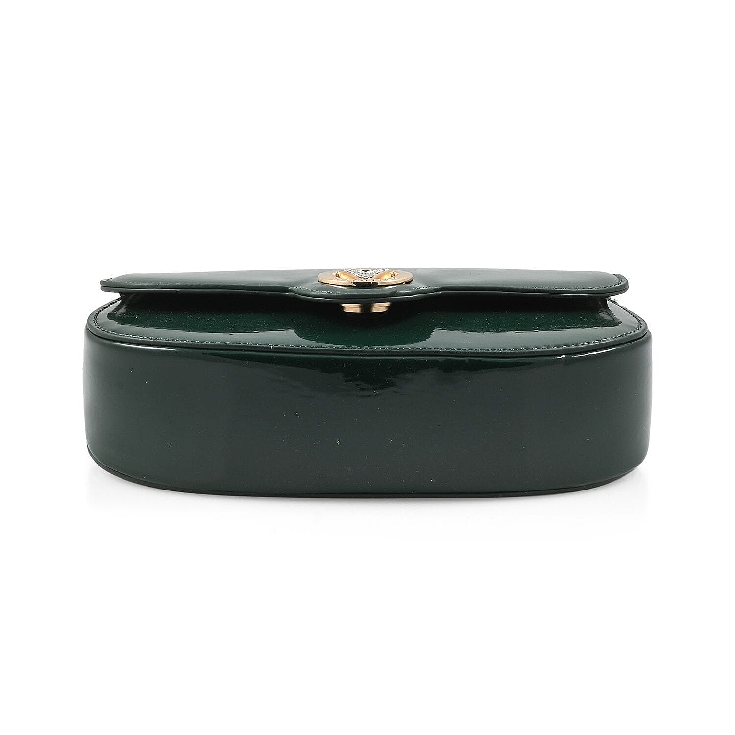 Valentino Orlandi - Italian Designer Glamorous Green Patent East-West Crossbody Bag with Gold Chain - Diamond V Detail