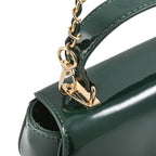 Valentino Orlandi - Italian Designer Glamorous Green Patent East-West Crossbody Bag with Gold Chain - Diamond V Detail