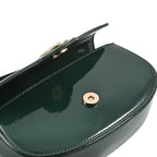 Valentino Orlandi - Italian Designer Glamorous Green Patent East-West Crossbody Bag with Gold Chain - Diamond V Detail
