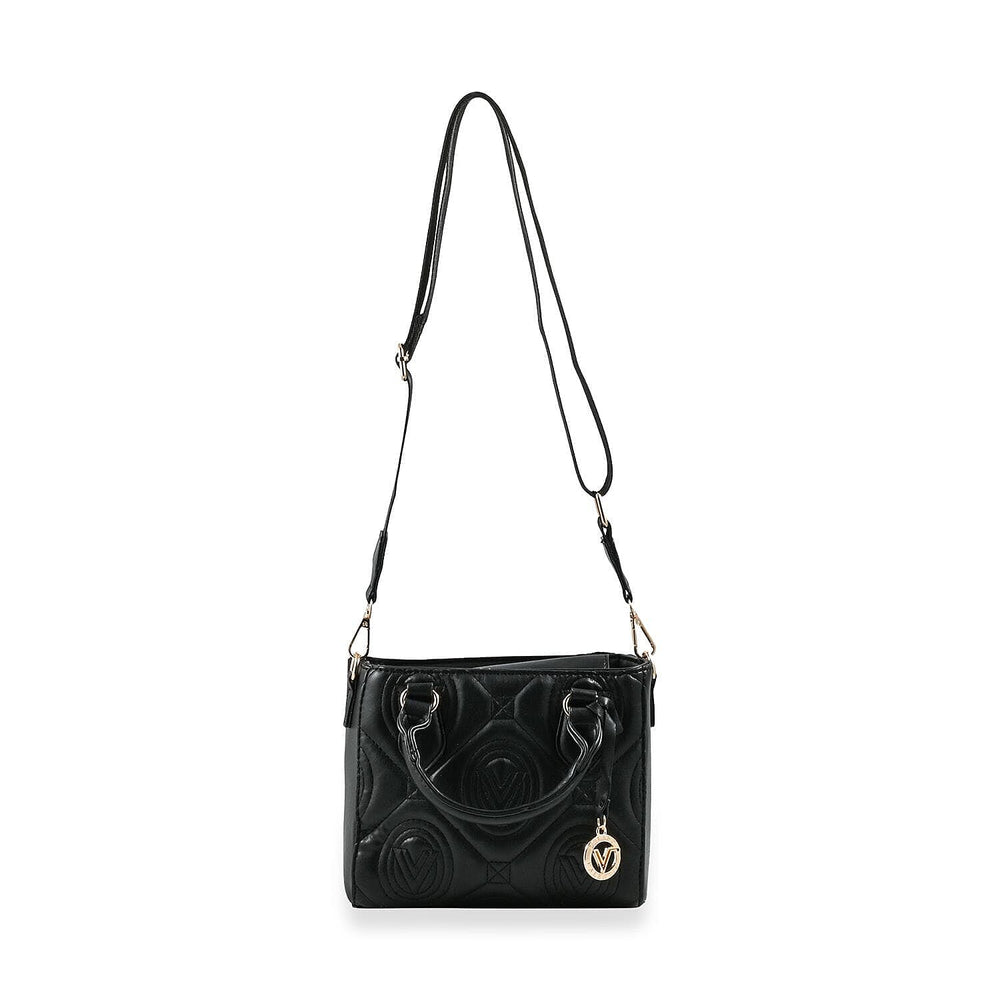 Heart and Soul Valentino Orlandi Quilted Top Handle Shoulder Bag with Adjustable Strap - Black