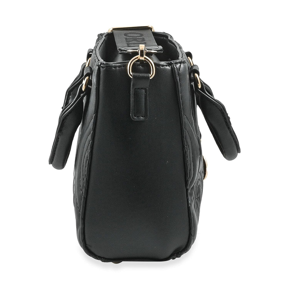 Heart and Soul Valentino Orlandi Quilted Top Handle Shoulder Bag with Adjustable Strap - Black