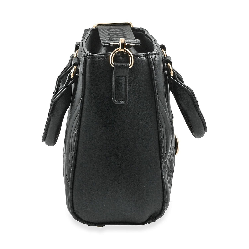 Heart and Soul Valentino Orlandi Quilted Top Handle Shoulder Bag with Adjustable Strap - Black