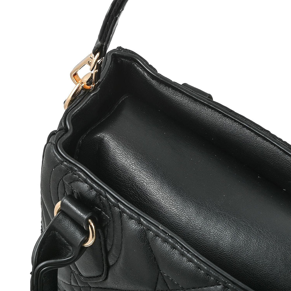 Heart and Soul Valentino Orlandi Quilted Top Handle Shoulder Bag with Adjustable Strap - Black