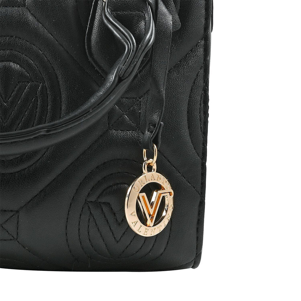 Heart and Soul Valentino Orlandi Quilted Top Handle Shoulder Bag with Adjustable Strap - Black
