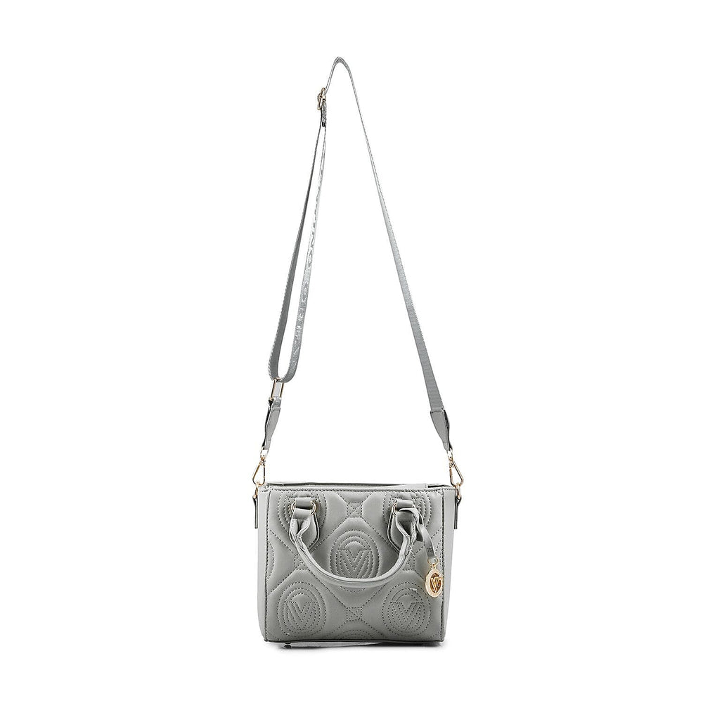 Valentino Orlandi - Italian Designer Quilted Top Handle Shoulder Bag with Adjustable Strap - Light Grey