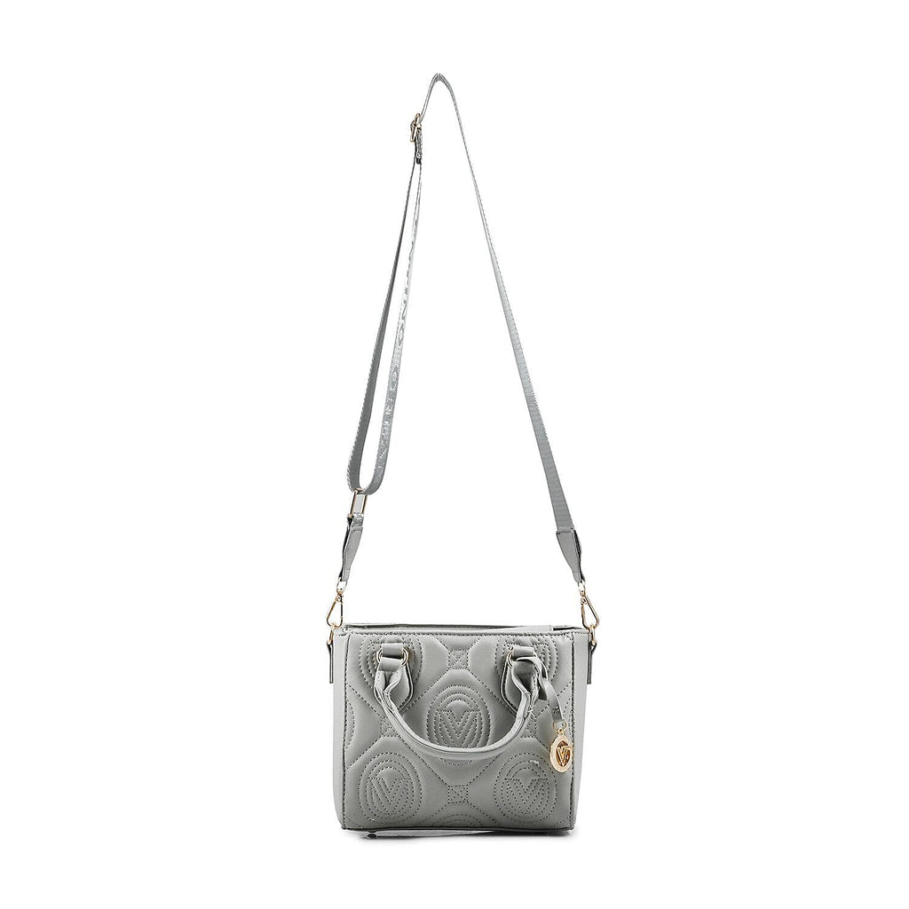Valentino Orlandi - Italian Designer Quilted Top Handle Shoulder Bag with Adjustable Strap - Light Grey