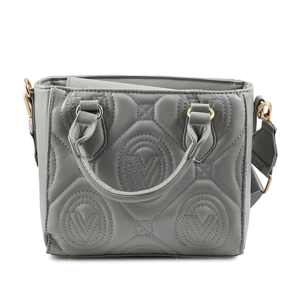 Valentino Orlandi - Italian Designer Quilted Top Handle Shoulder Bag with Adjustable Strap - Light Grey