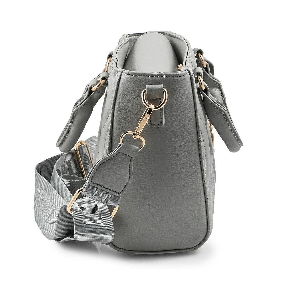 Valentino Orlandi - Italian Designer Quilted Top Handle Shoulder Bag with Adjustable Strap - Light Grey