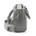 Valentino Orlandi - Italian Designer Quilted Top Handle Shoulder Bag with Adjustable Strap - Light Grey