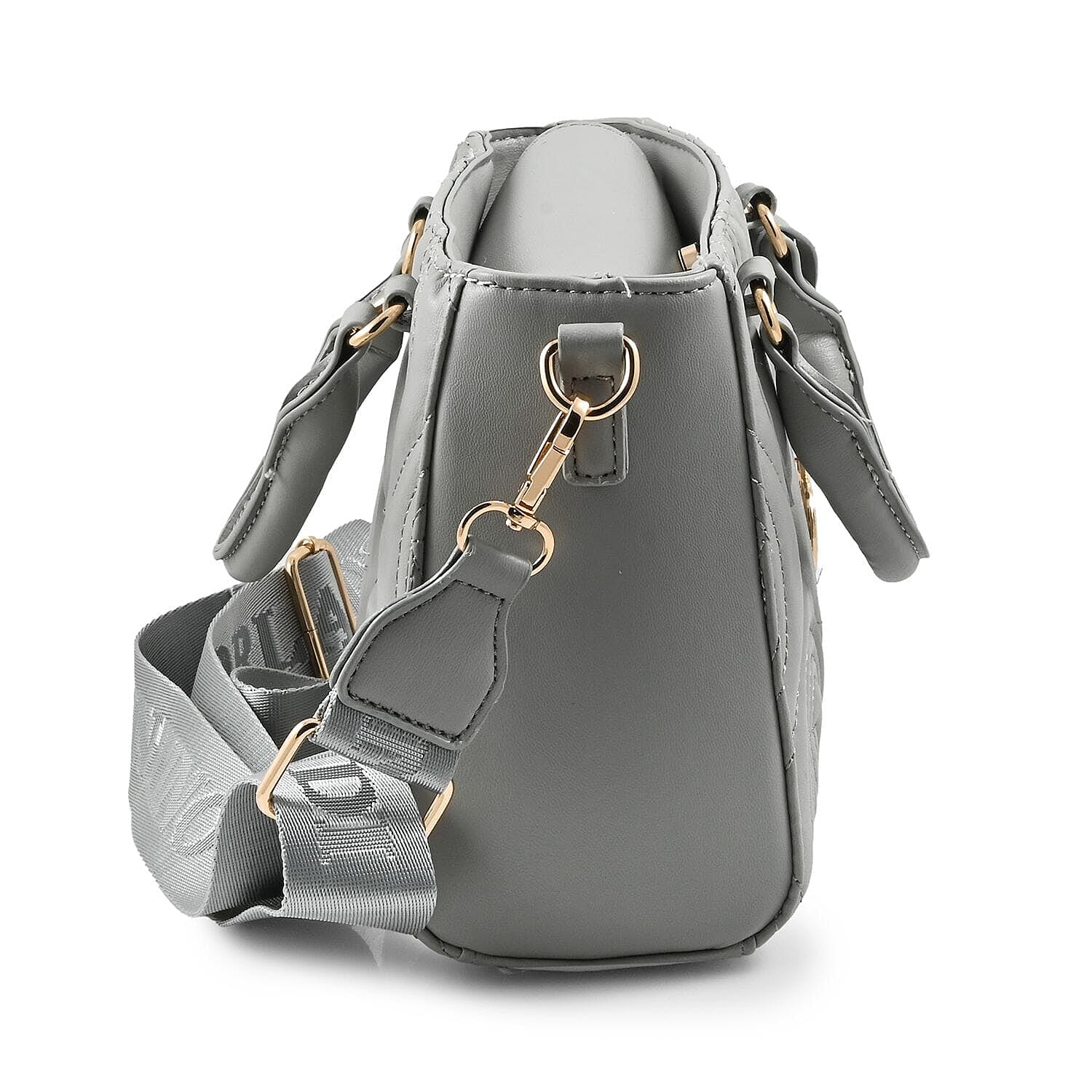 Valentino Orlandi - Italian Designer Quilted Top Handle Shoulder Bag with Adjustable Strap - Light Grey