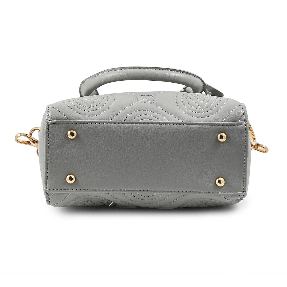 Valentino Orlandi - Italian Designer Quilted Top Handle Shoulder Bag with Adjustable Strap - Light Grey