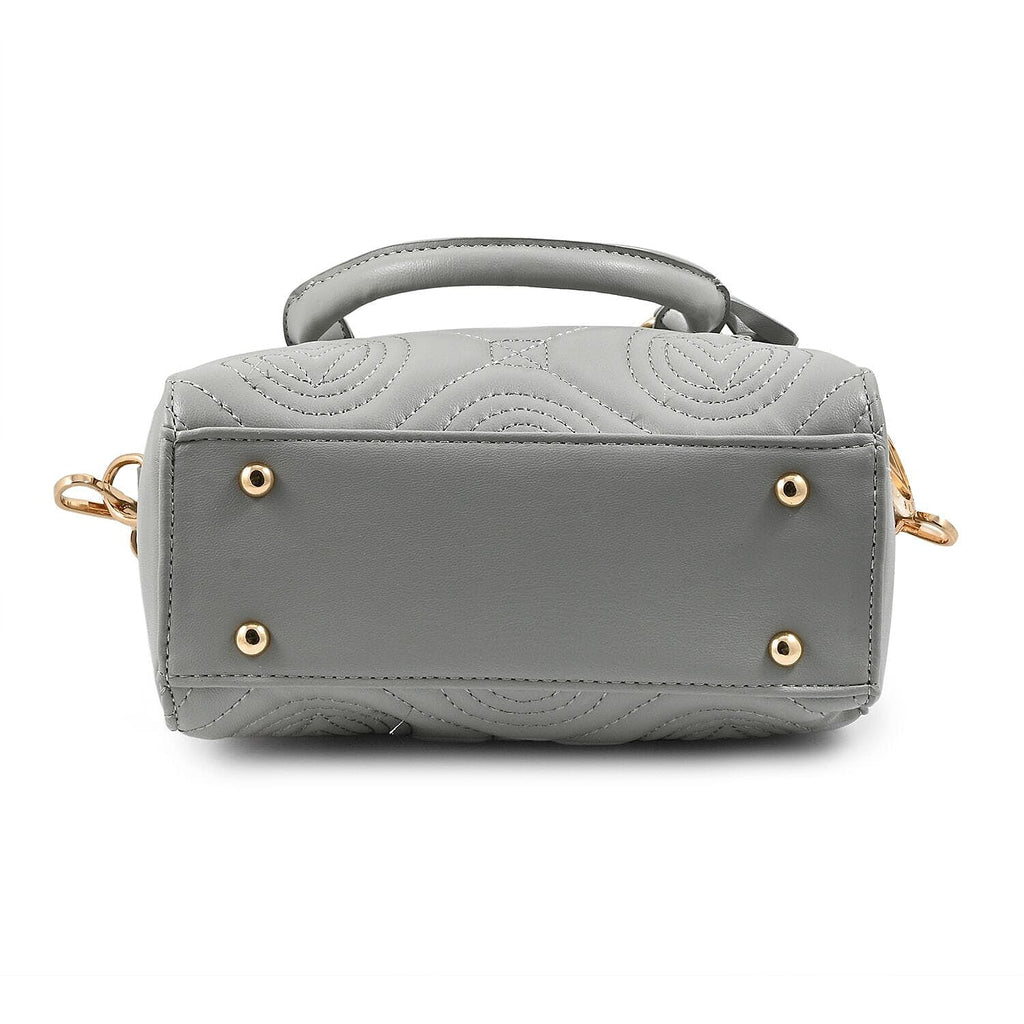 Valentino Orlandi - Italian Designer Quilted Top Handle Shoulder Bag with Adjustable Strap - Light Grey