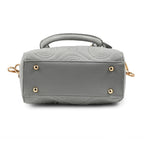 Valentino Orlandi - Italian Designer Quilted Top Handle Shoulder Bag with Adjustable Strap - Light Grey