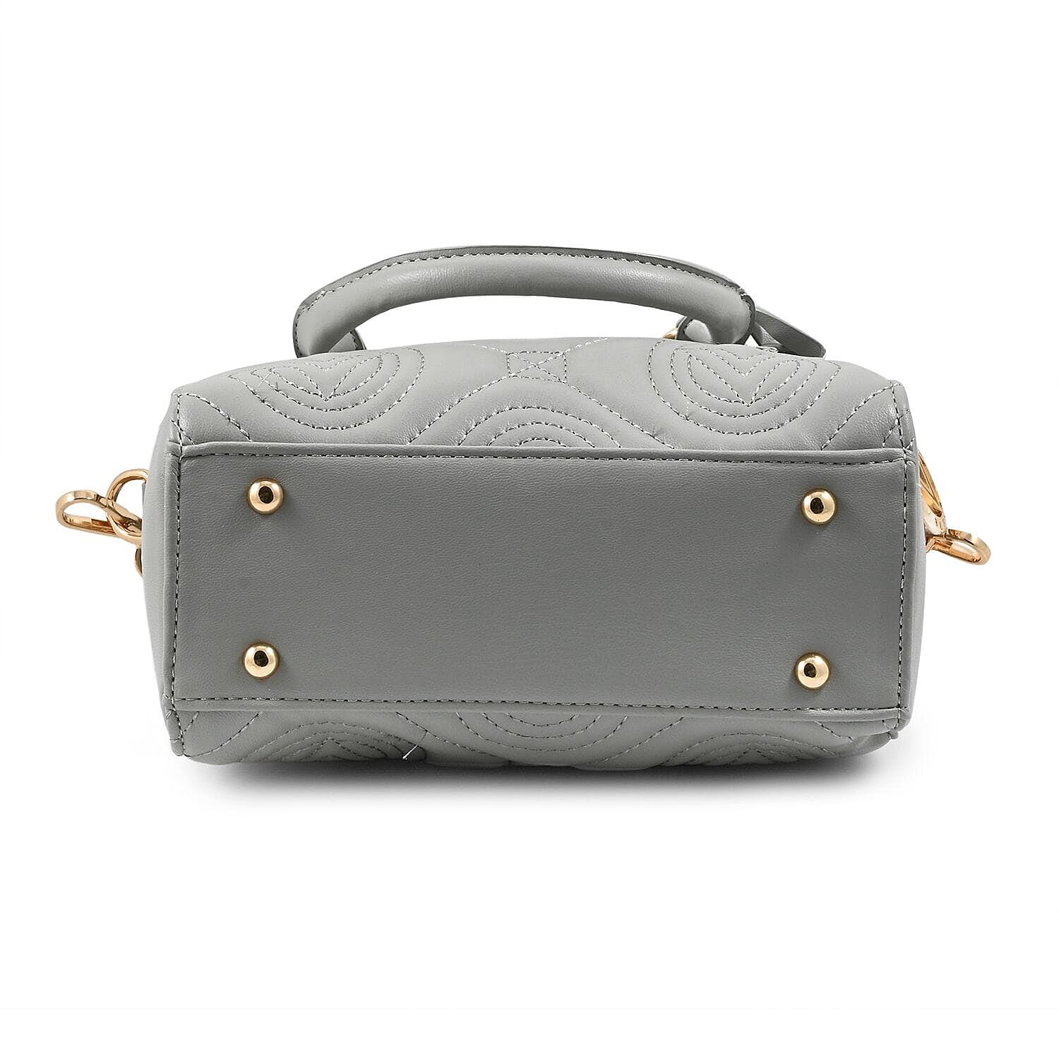 Valentino Orlandi - Italian Designer Quilted Top Handle Shoulder Bag with Adjustable Strap - Light Grey