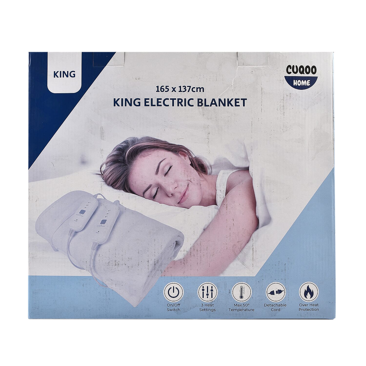 CUQOO Premium Heated Blanket with 3 Heat Setting & LED Indicator Light (King Size 167x137 cm) - White